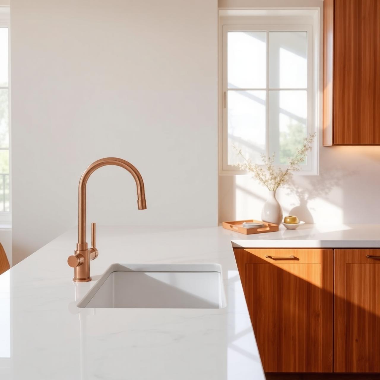 Cocina con grifería de cobre e instalación de fontanería